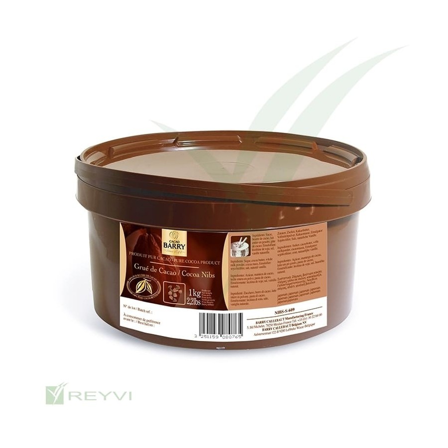 Nibs Grué de Cacao Barry | Copos de Cacao Puro | Vegano y Sin Gluten | Cubo 1 kg