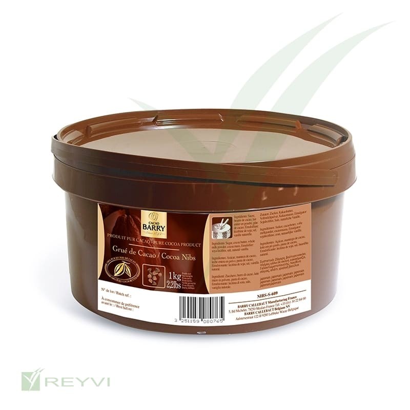 Nibs Grué de Cacao Barry | Copos de Cacao Puro | Vegano y Sin Gluten | Cubo 1 kg