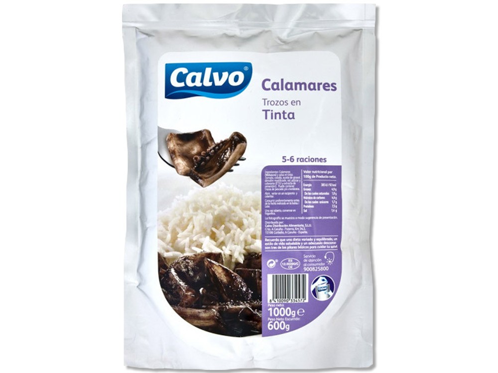 CALAMARES TROZOS EN TINTA CALVO B/1 KG C/10 UD