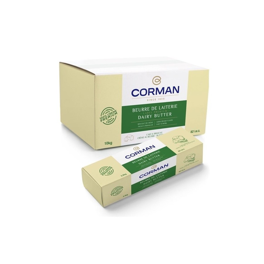 Mantequilla de Lechería Corman 82% M.G. | Sabor Lácteo | Excelente Trabajabilidad | Bloque 10 kg
