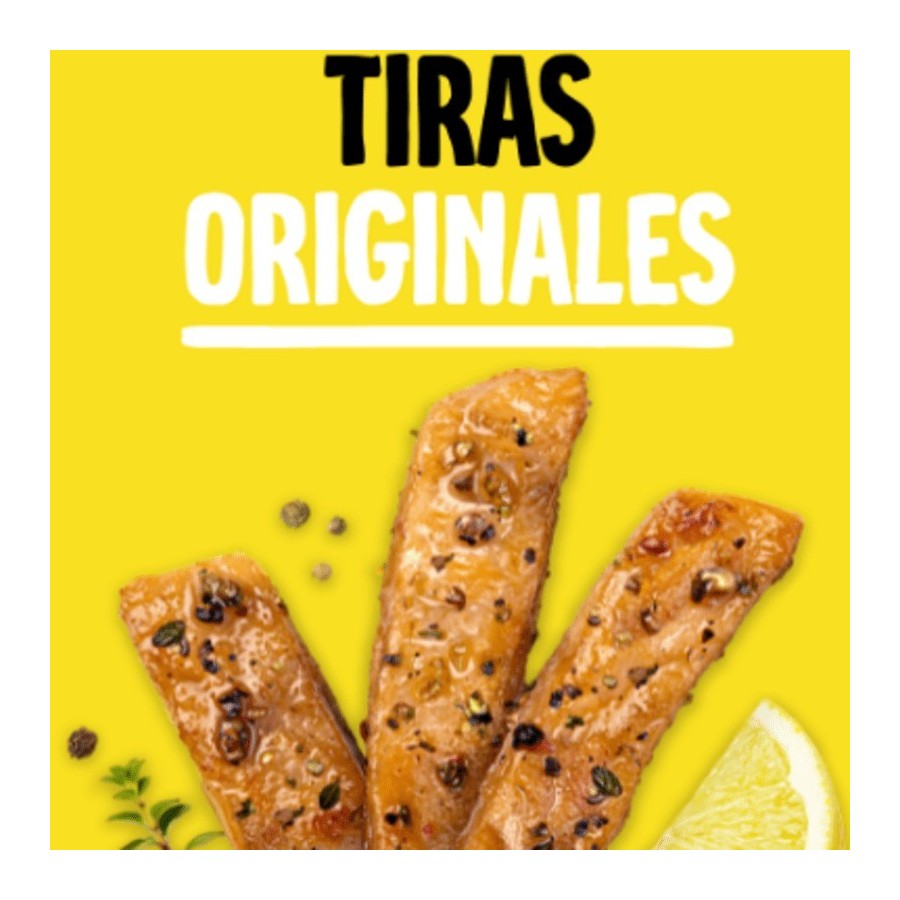 Tiras vegetales Heüra sabor pollo – caja 2,5 kg, apto veganos