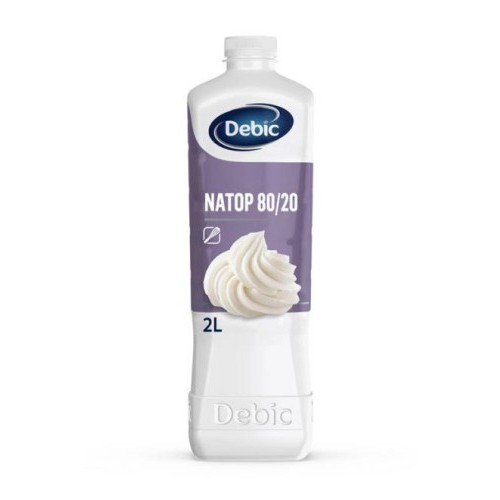 Botella nata Debic Natop, envase de 1 litro, mezcla de nata animal y grasas vegetales 80/20 para repostería profesional