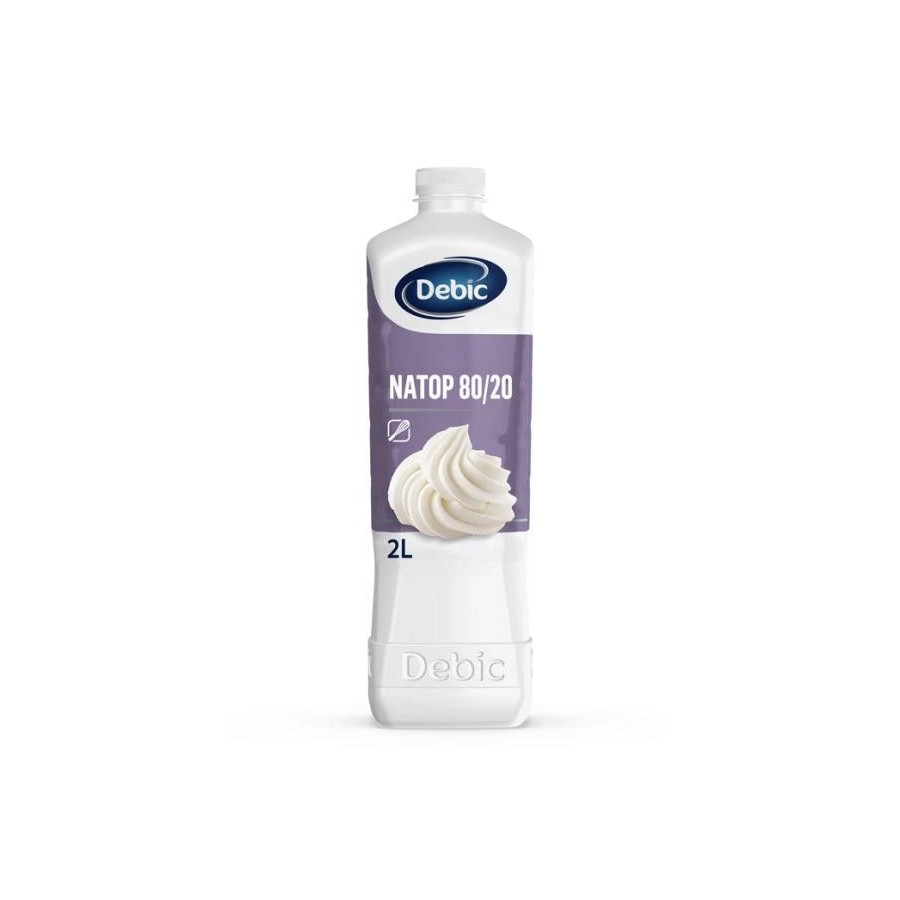 Botella nata Debic Natop, envase de 1 litro, mezcla de nata animal y grasas vegetales 80/20 para repostería profesional