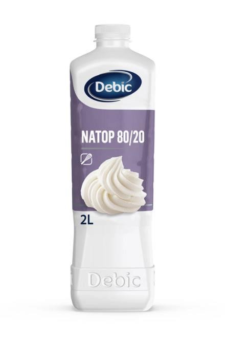 Botella nata Debic Natop, envase de 1 litro, mezcla de nata animal y grasas vegetales 80/20 para repostería profesional