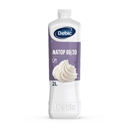 Botella nata Debic Natop, envase de 1 litro, mezcla de nata animal y grasas vegetales 80/20 para repostería profesional