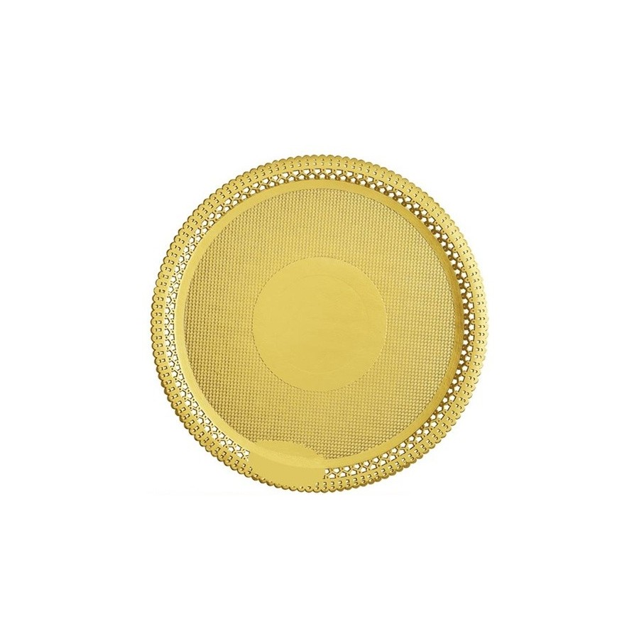 Bandeja cartón alimentario redonda 24-28 cm dorada | Caja 100 ud
