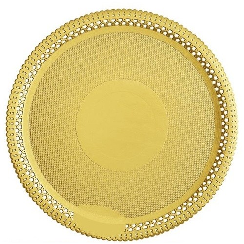 Bandeja cartón alimentario redonda 29-33 cm dorada | Caja 100 ud