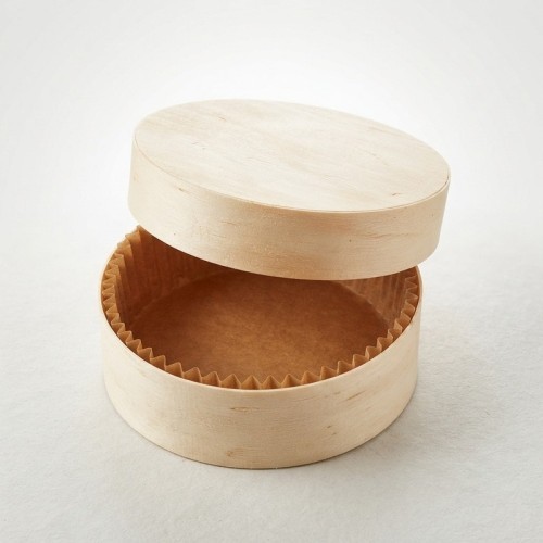 CAJA COCCION MADERA  450ML D125xH40MM + PAPEL MARRON C/50UD